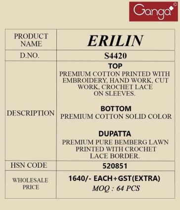 Ganga Erilin 4420 catalog tulsi salwar kameez wholesalers