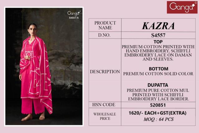 Ganga Kazra 4557 catalog salwar kameez fabric wholesale