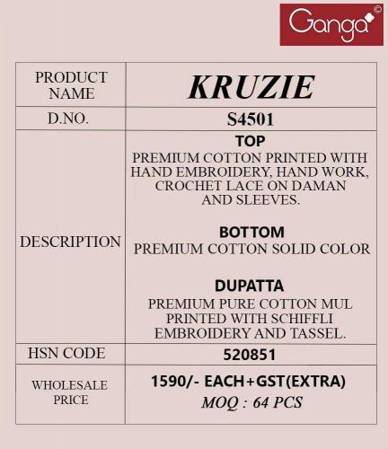 Ganga Kruzie 4501 catalog unstitched salwar kameez wholesale market in delhi