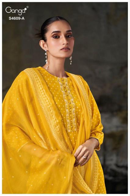 Ganga Neliya 4609 catalog unstitched heavy salwar kameez in jaipur wholesale with price