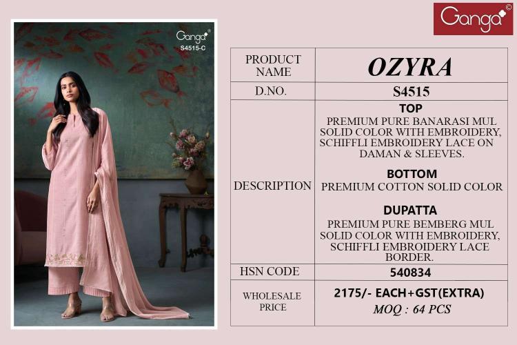 Ganga Ozyra 4515 catalog banarasi silk salwar kameez wholesalers 