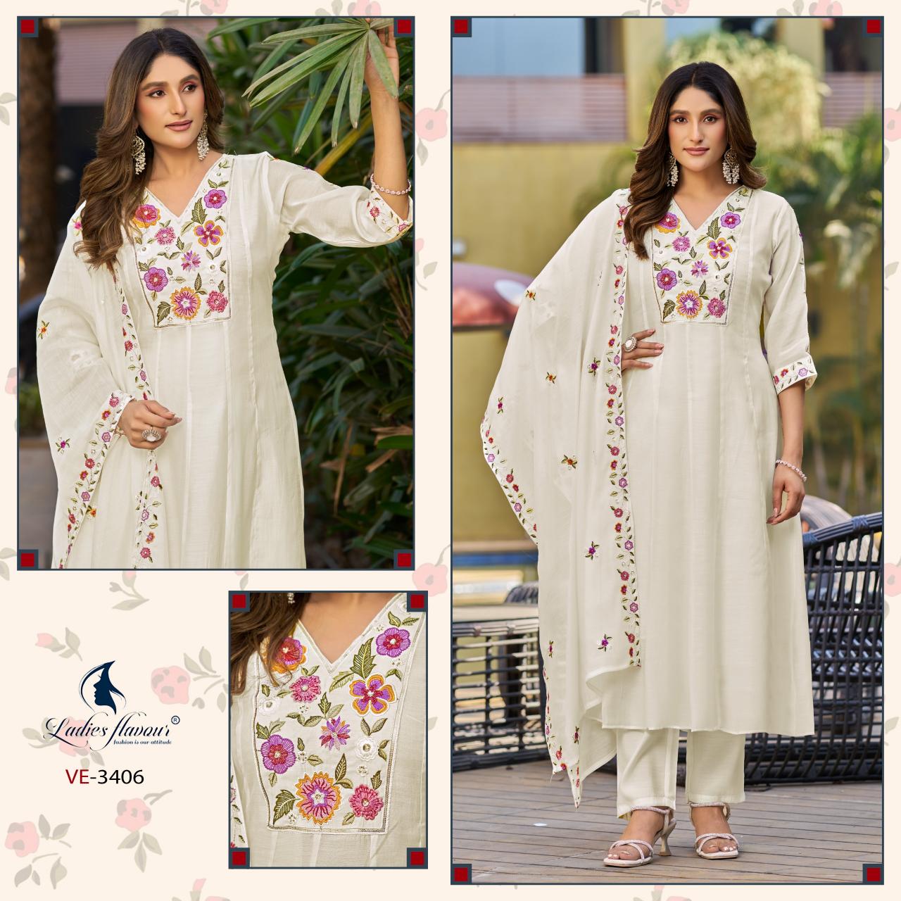 Ladies Flavour 3406 & 3407 catalog white kurti wholesale