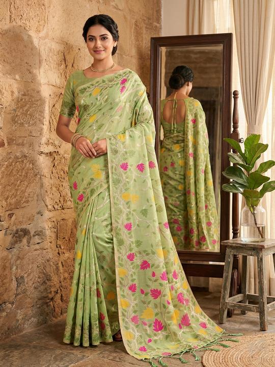 LOVELY LADY by Shree shyam Fashion fancy designer Soft LINEN COTTON fabric saree wholesale with Fancy latkan