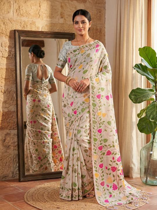 LOVELY LADY by Shree shyam Fashion fancy designer Soft LINEN COTTON fabric saree wholesale with Fancy latkan