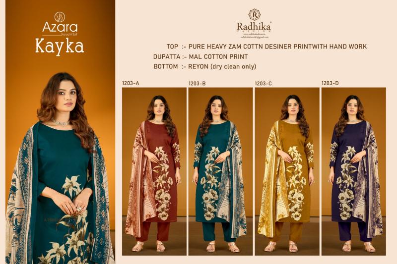 Radhika Azara Kayka D 1203 catalog wholesale dealers for dress materials in surat wats app