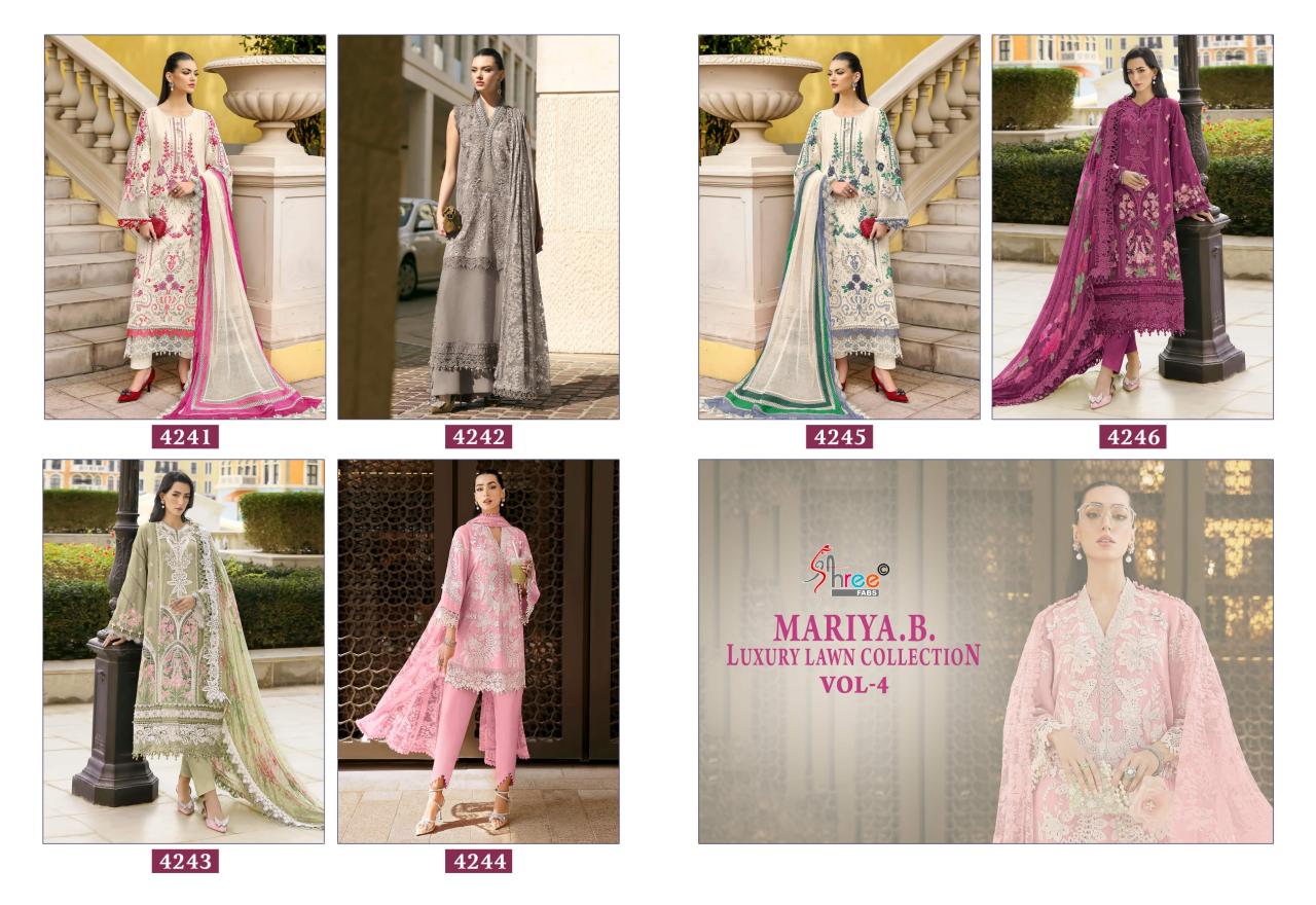 Shree Fabs Mariya B Luxury Lawn Collection Vol 4 catalog Chiffon Dupatta wholesale pakistani suits in chennai
