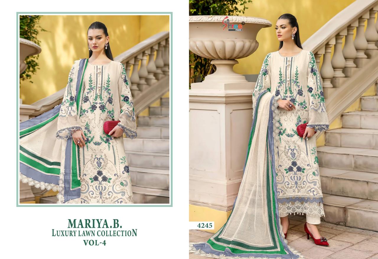 Shree Fabs Mariya B Luxury Lawn Collection Vol 4 catalog Chiffon Dupatta wholesale pakistani suits in chennai