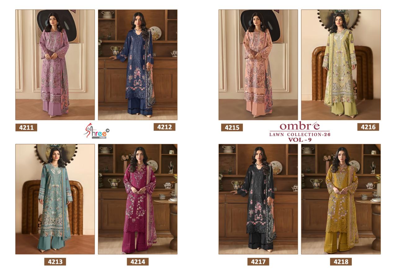 Shree fabs Ombre Lawn Collection vol 9 catalog Chiffon Dupatta wholesale pakistani suits delhi