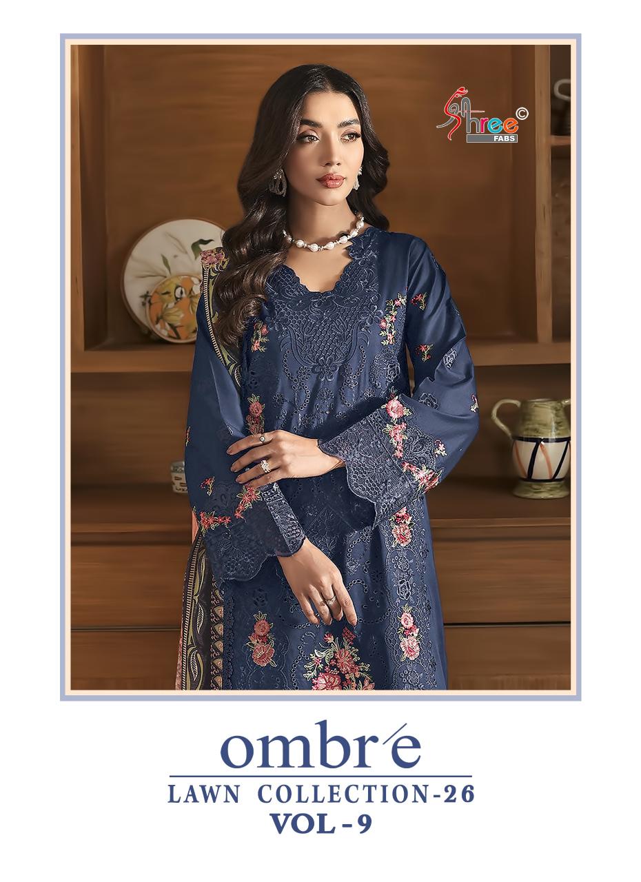 Shree fabs Ombre Lawn Collection vol 9 catalog Chiffon Dupatta wholesale pakistani suits delhi