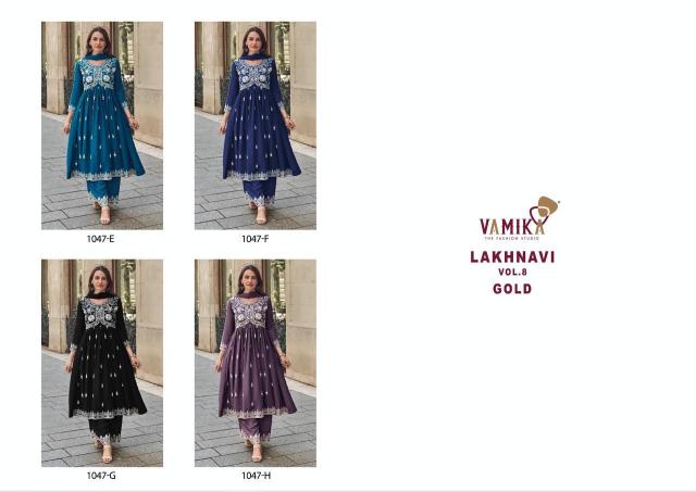 Vamika Lakhnavi Vol 8 Gold (D.NO.1047E To 1047H) catalog buy wholesale reyon kurtis