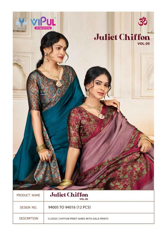 Vipul Juliet chiffon vol 26 catalog surat saree market wholesale price list 2026