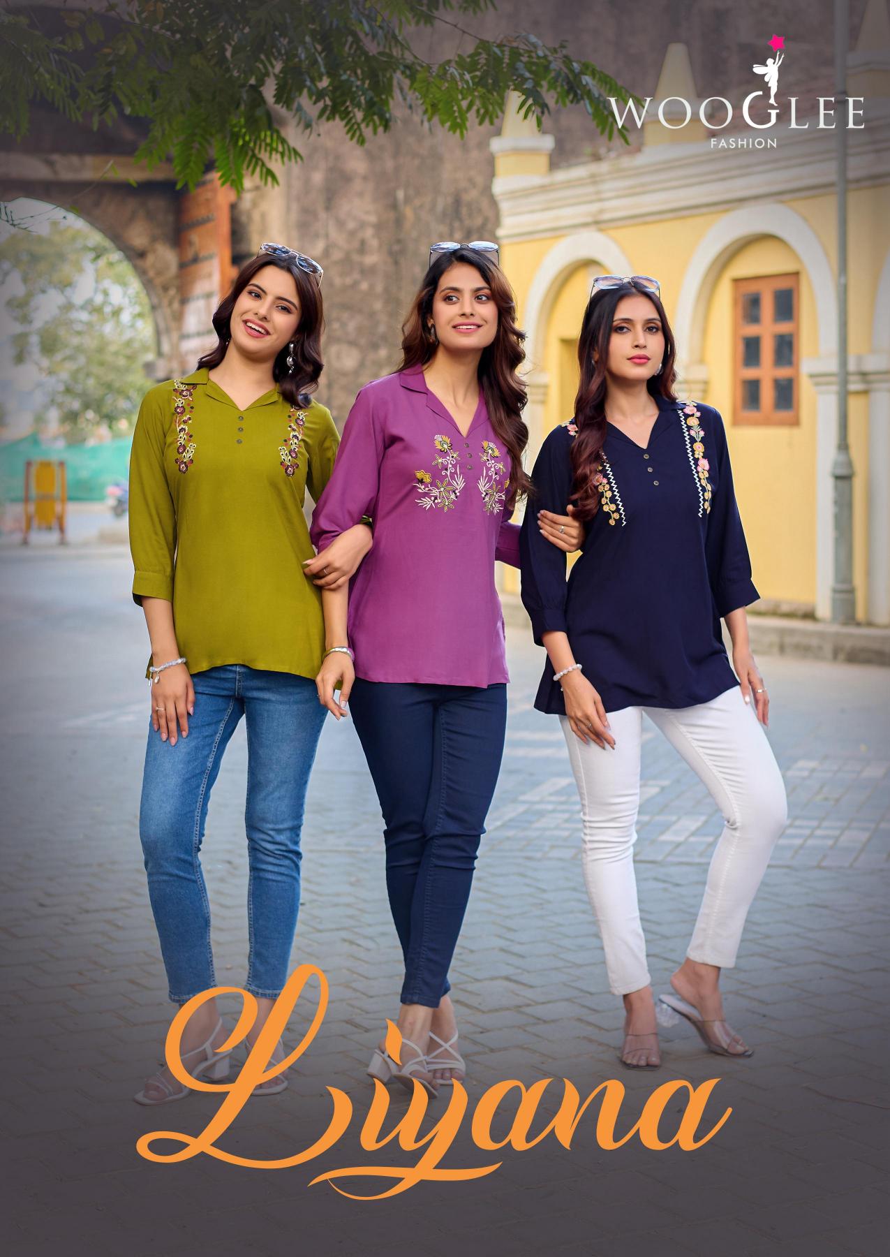 Wooglee Liyana catalog rayon kurtis top wholesale