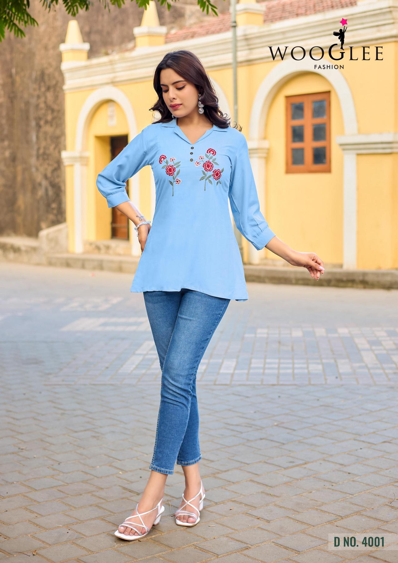 Wooglee Liyana catalog rayon kurtis top wholesale