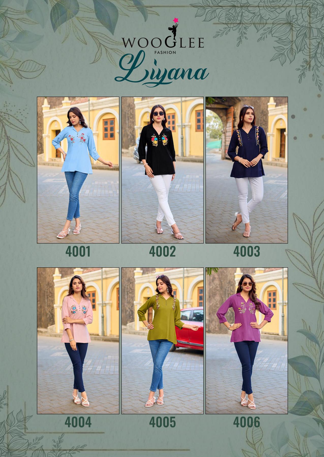 Wooglee Liyana catalog rayon kurtis top wholesale