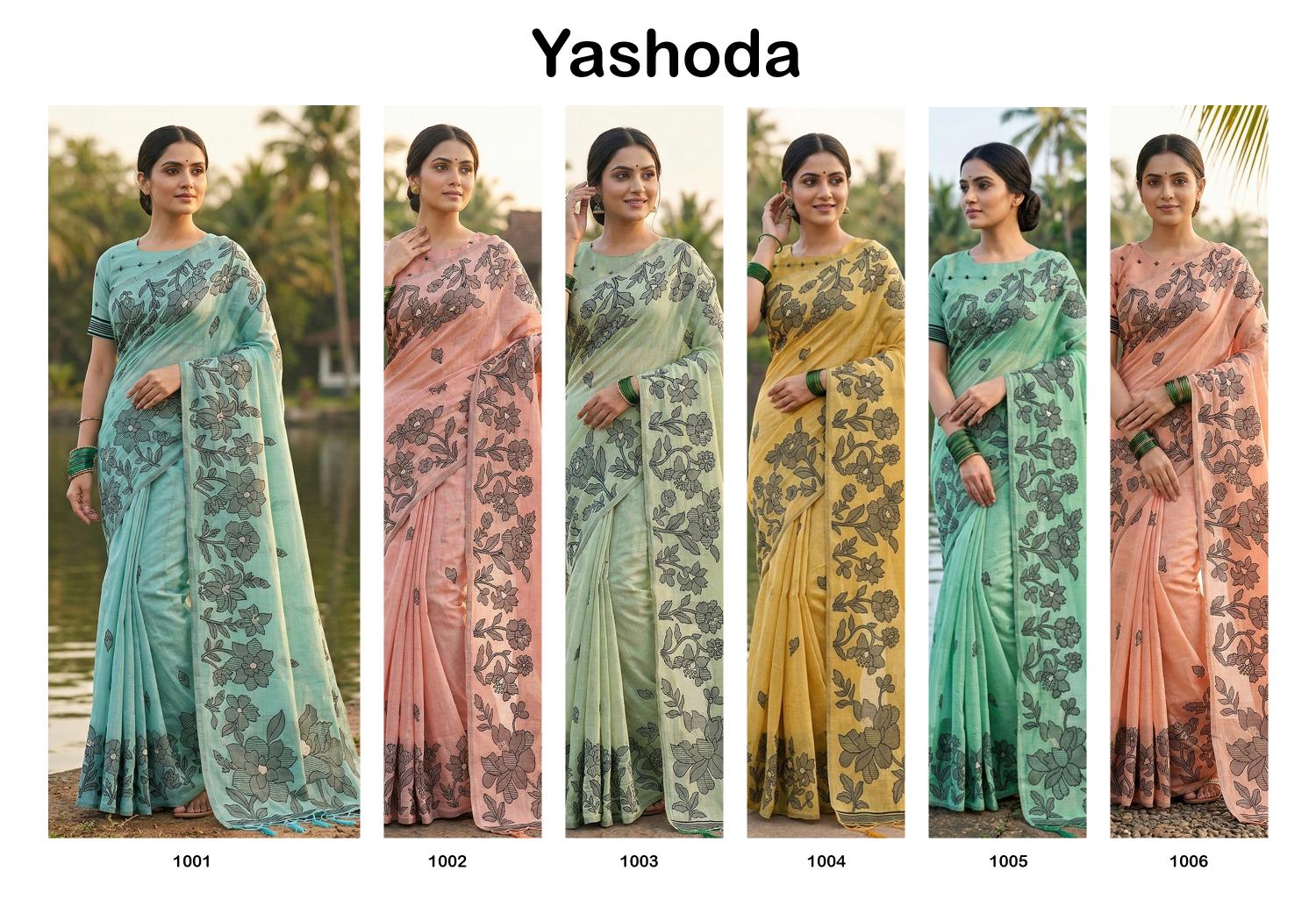 YASHODA by shree shyam fashion fancy designer Soft LINEN COTTON fabric saree wholesale with Fancy latkan