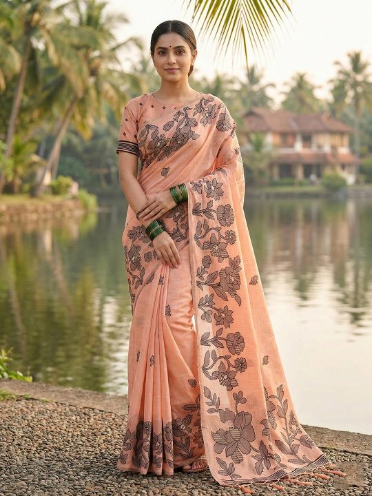 YASHODA by shree shyam fashion fancy designer Soft LINEN COTTON fabric saree wholesale with Fancy latkan