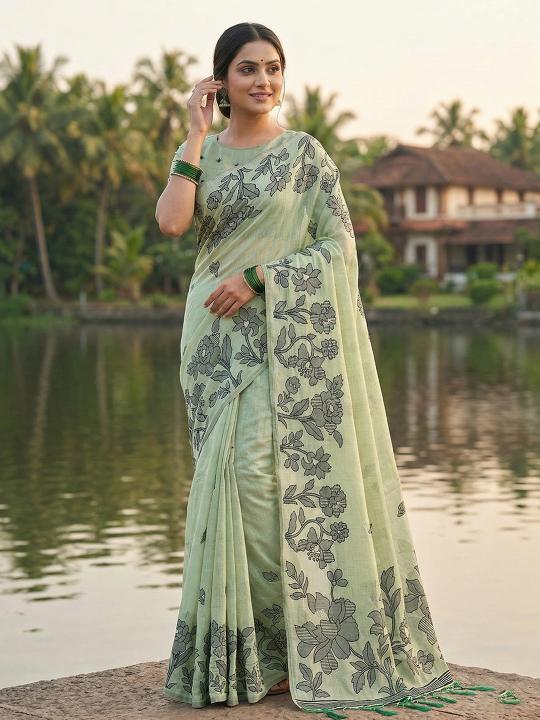 YASHODA by shree shyam fashion fancy designer Soft LINEN COTTON fabric saree wholesale with Fancy latkan