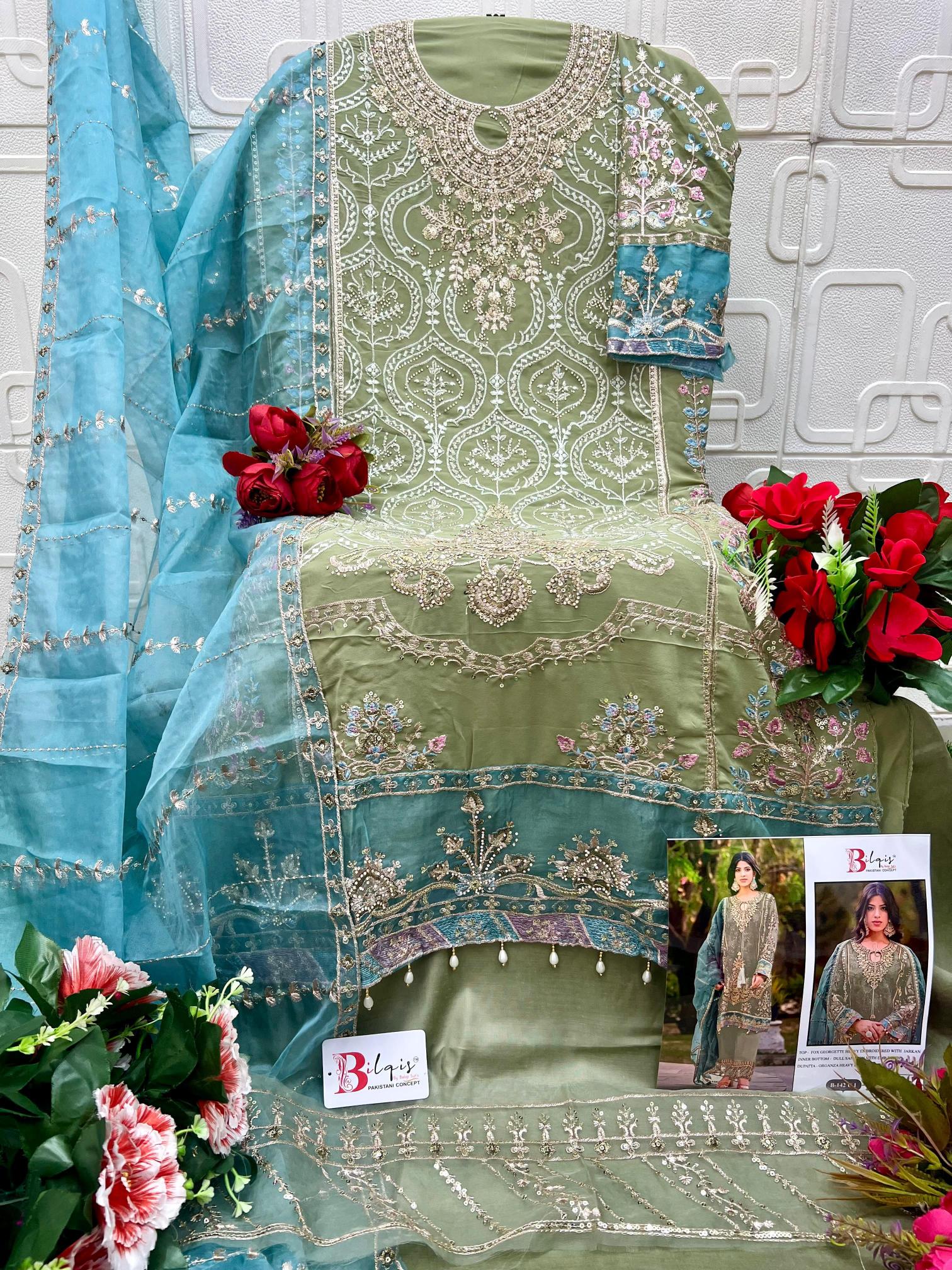 Bilqis B 142 U1 TO X1 catalog wholesaler of pakistani suits in srinagar