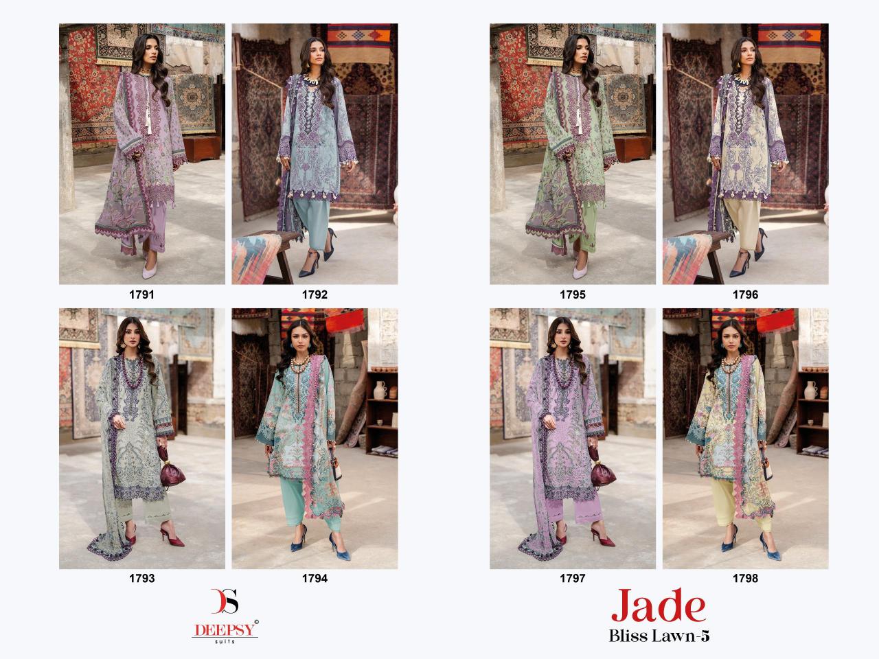 Deepsy Jade Bliss Lawn 25 Vol 5 catalog Chiffon Dupatta pakistani cotton suits wholesale