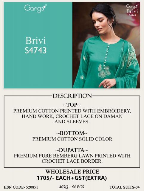 GANGA BRIVI 4743 Surat wholesale salwar kameez market