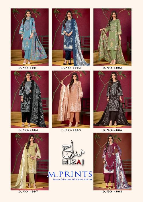 Mizaj M Print Vol-4 – Karachi Dress Material - Wholesale Catalog