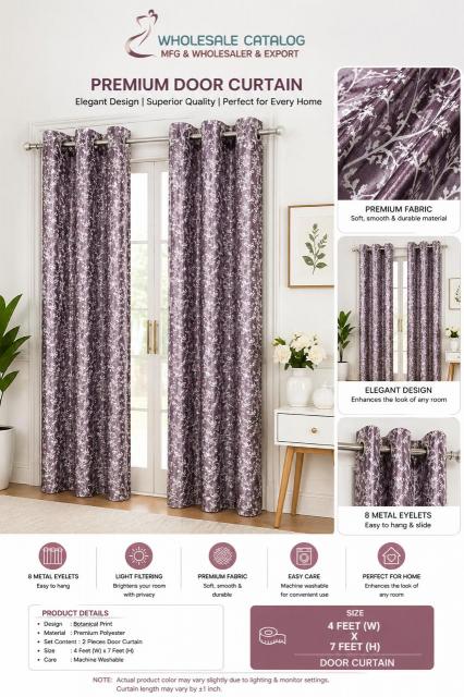 Premium Door Curtain 4x7 Feet | Floral Polyester Eyelet Curtains | Modern Home Décor Window & Door Drapes