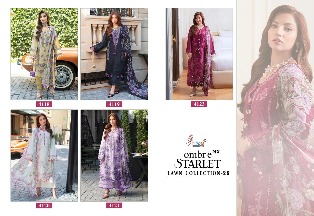 Shree Fabs Ombre Starlet Lawn Collection Vol 26 Nx catalog Chiffon Dupatta pakistani suits wholesaler in delhi
