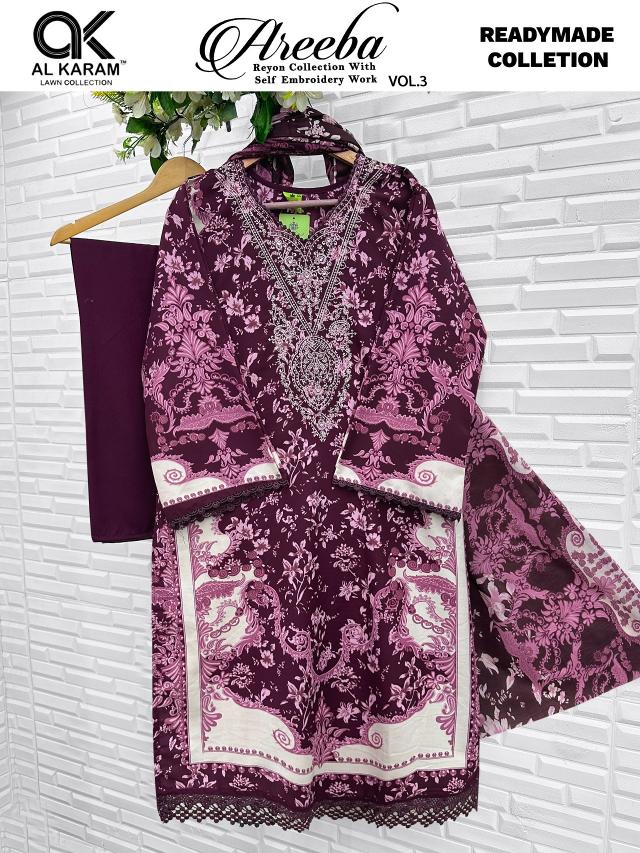 Alkaram Areeba Vol-3 – Pakistani Readymade Kurti Pant With Dupatta - Wholesale Catalog