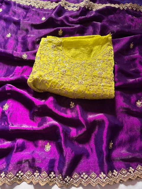 Dazira Crunchy chiffon crush silk Sangeet saree manufacturers in Bangalore