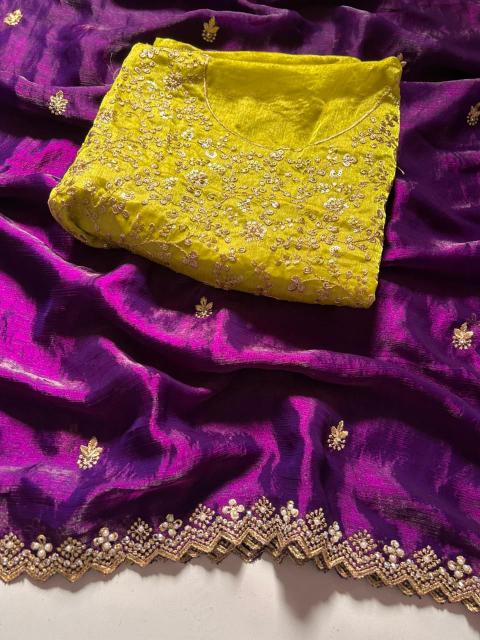 Dazira Crunchy chiffon crush silk Sangeet saree manufacturers in Bangalore