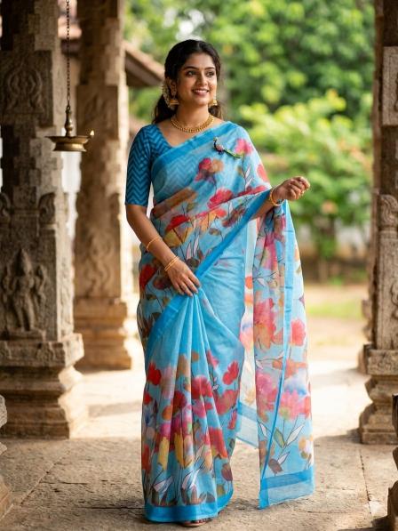 Dazira Linen Digital Print Wholesale saree suppliers in Mumbai