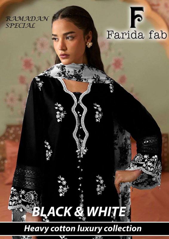 Farida fab Black & White Karachi Kurti Pant With Dupatta