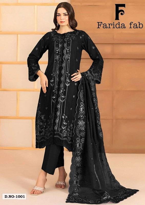 Farida fab Black & White Karachi Kurti Pant With Dupatta