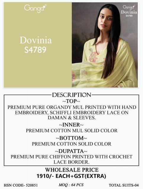GANGA DOVINIA 4789 Ladies Salwar Kameez wholesale