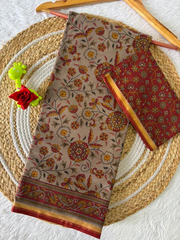 KALMKARI PRINT MALAI COTTON Wholesale saree market in Vadodara