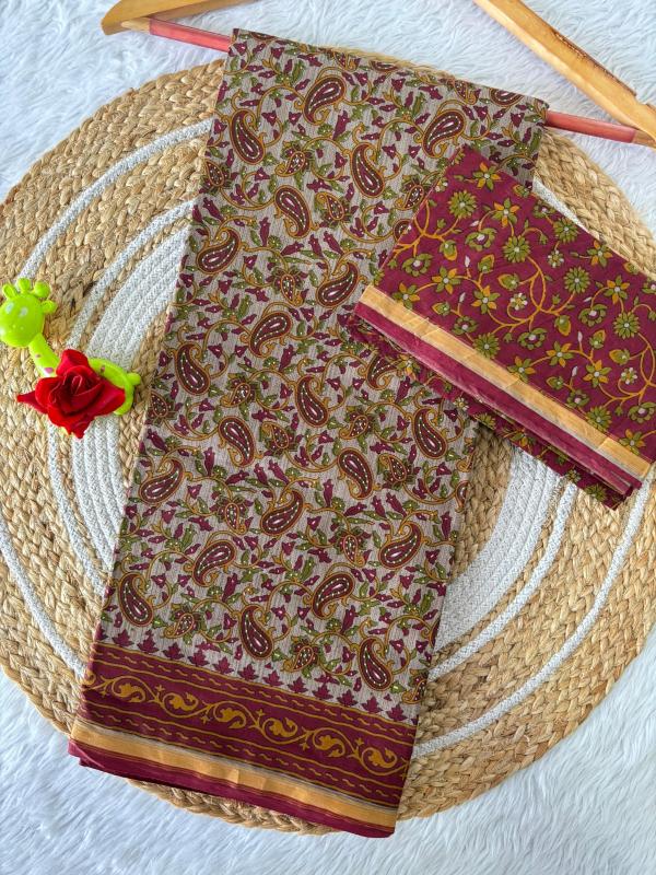 KALMKARI PRINT MALAI COTTON Wholesale saree market in Vadodara