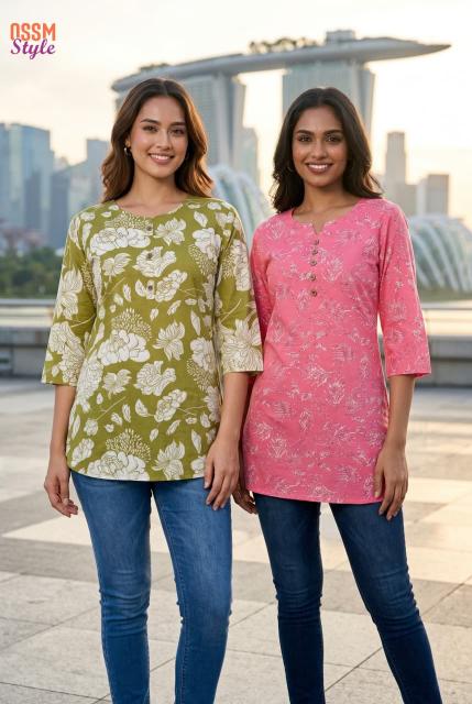 OSSM Style no 198 COTTON SHORT TOPS Printed kurtis wholesale