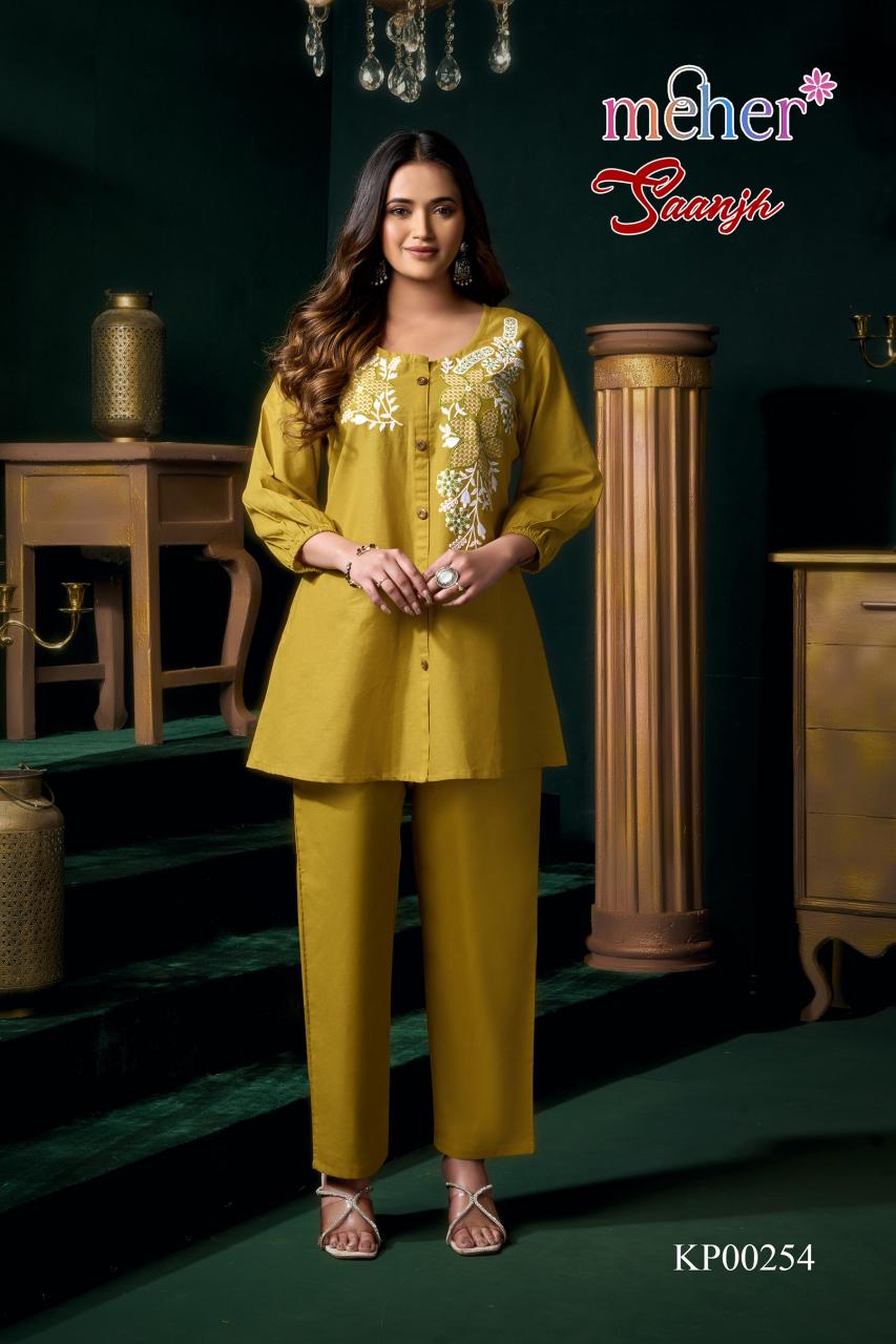 SAANJH COTTON FLEX EMBROIDERED CO-ORD SET Kurti wholesale dealers in Bangalore
