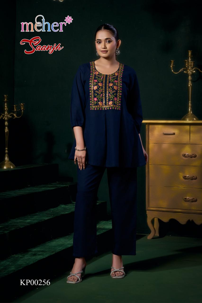 SAANJH COTTON FLEX EMBROIDERED CO-ORD SET Kurti wholesale dealers in Bangalore