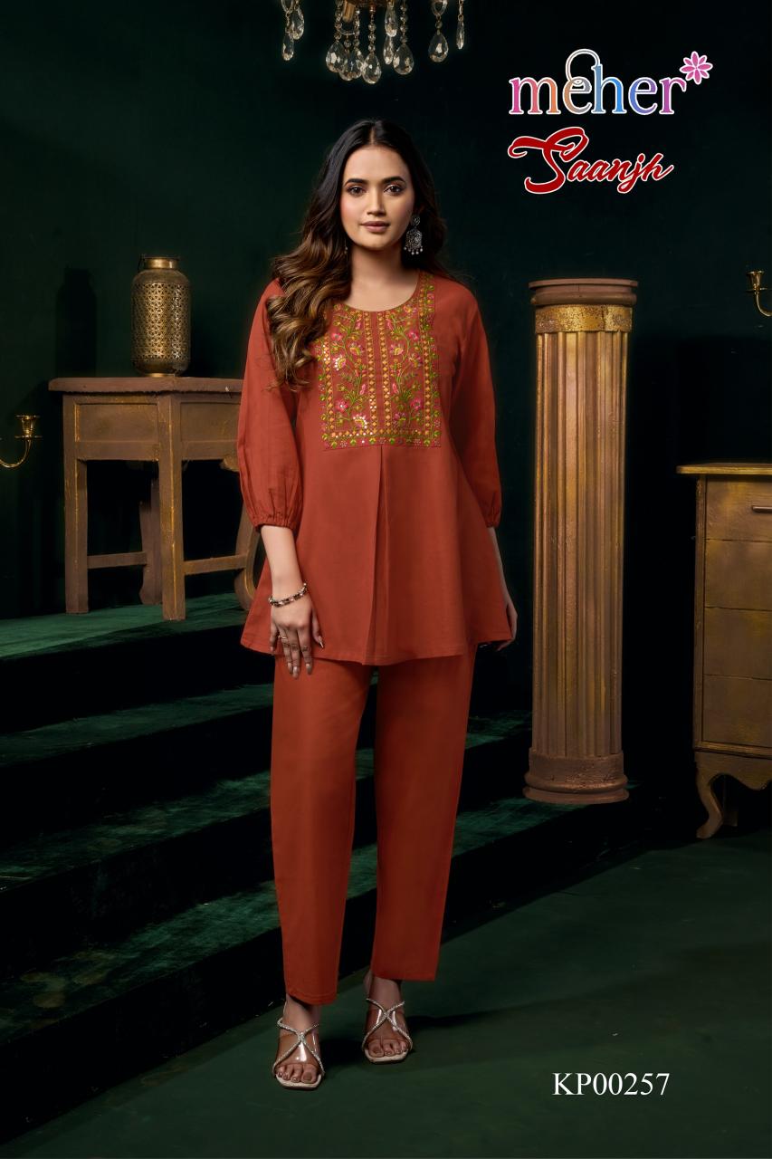SAANJH COTTON FLEX EMBROIDERED CO-ORD SET Kurti wholesale dealers in Bangalore