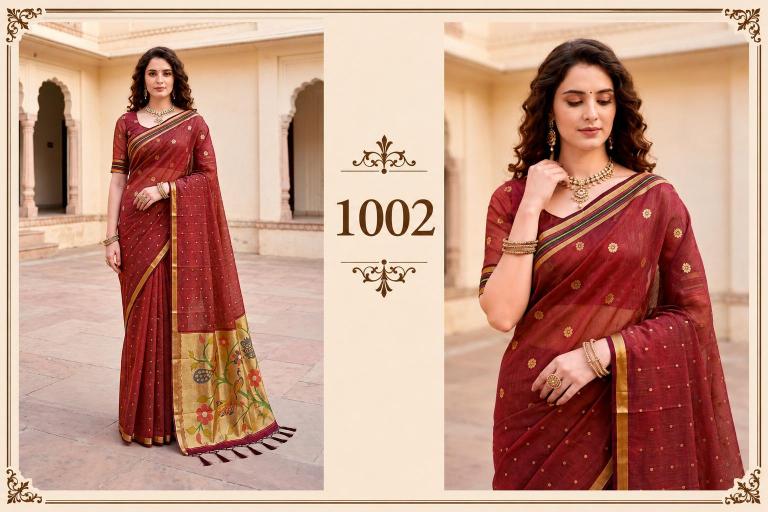 Bunawat - Prachi Cotton Sangam Prints Cotton Woven Work Traditional Saree