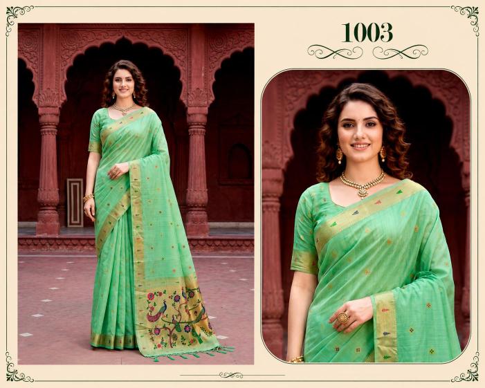 Bunawat - Tanya Cotton Sangam Prints Cotton Woven Work Traditional Saree