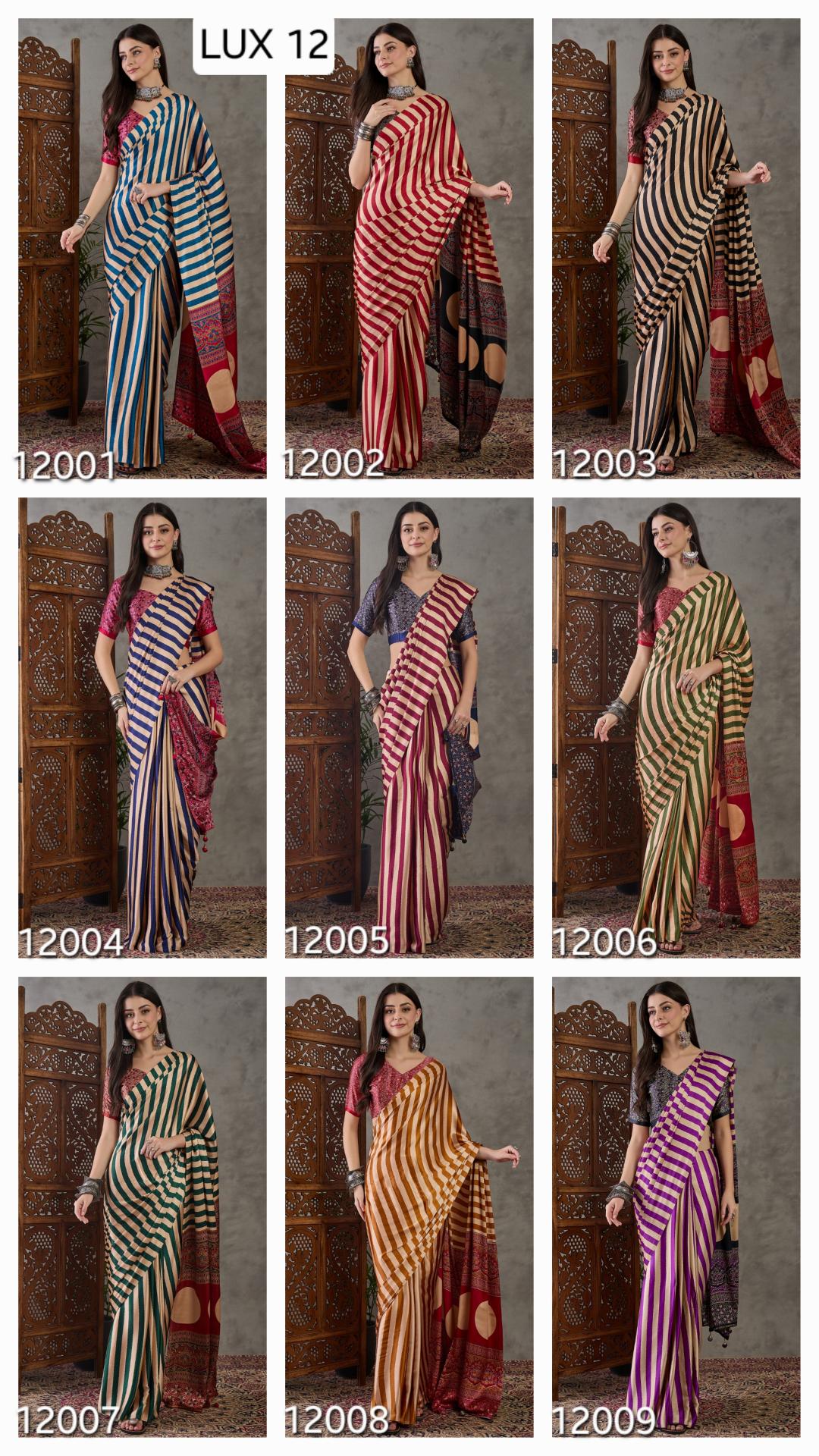 Dazira Brand presents Luxe 12 Sarees Catalogue Fabric Satin