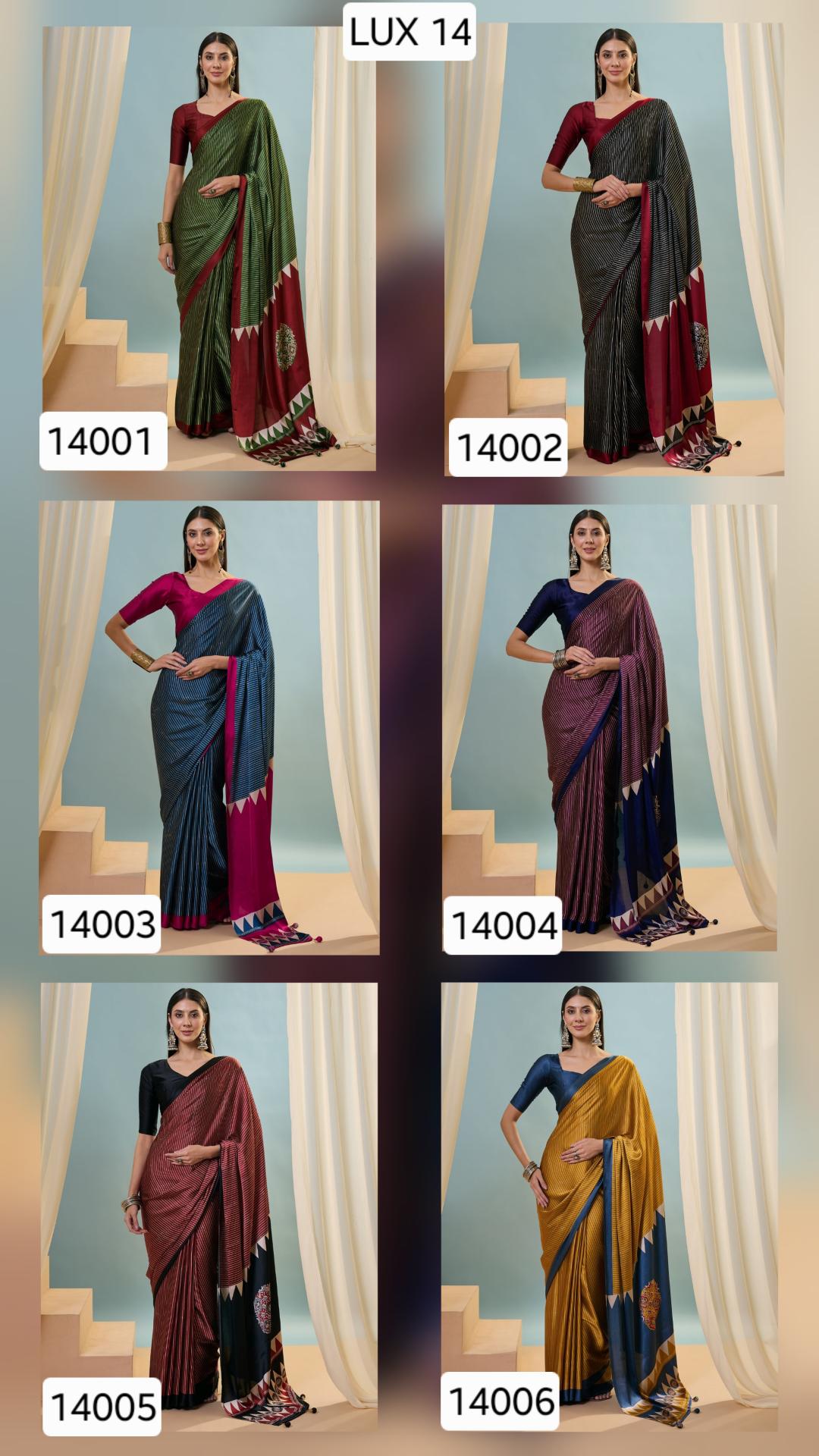 Dazira Brand presents Luxe 14 Sarees Catalogue Fabric Satin