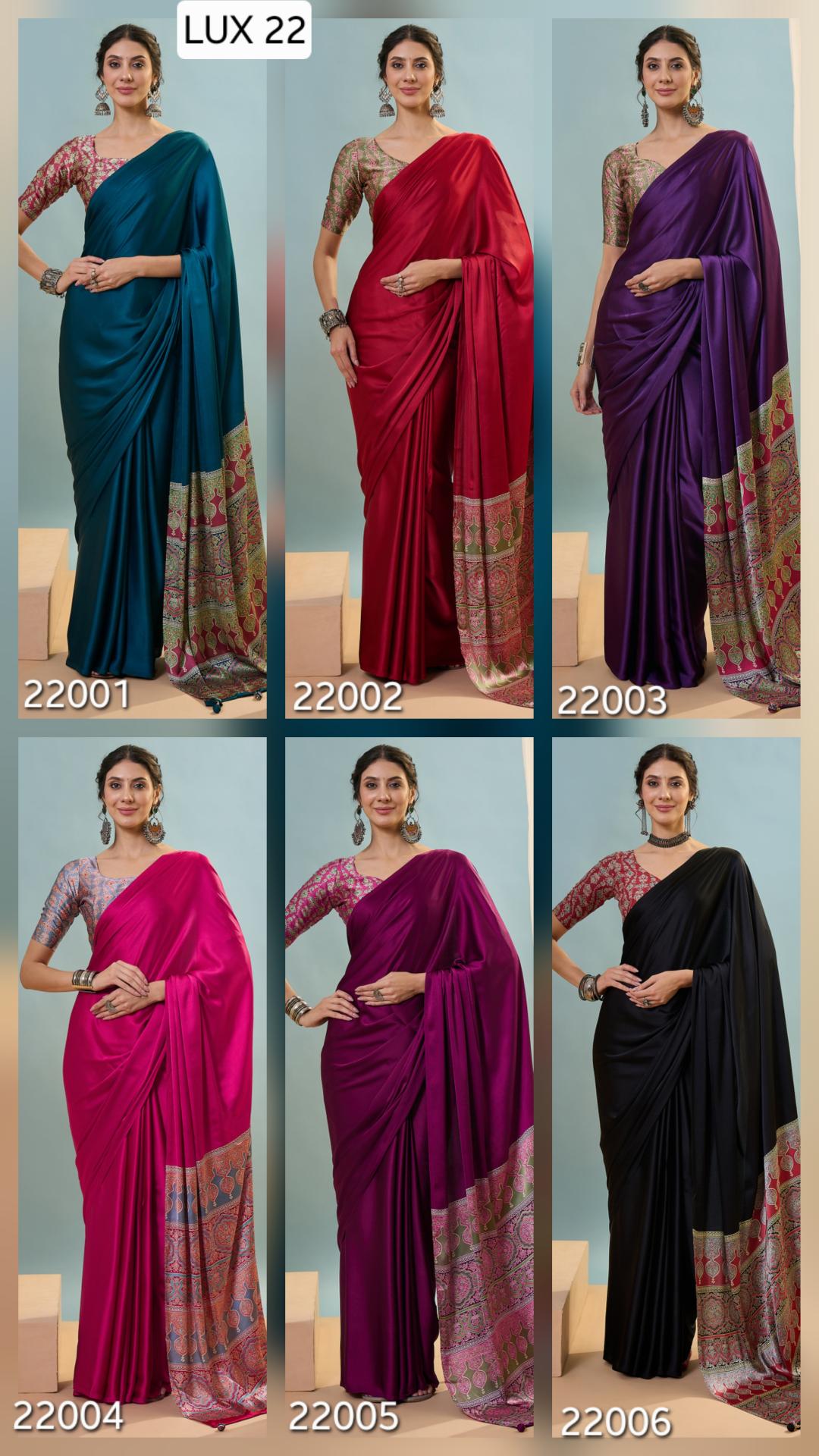 Dazira Brand presents Luxe 22 Sarees Catalogue Fabric Satin