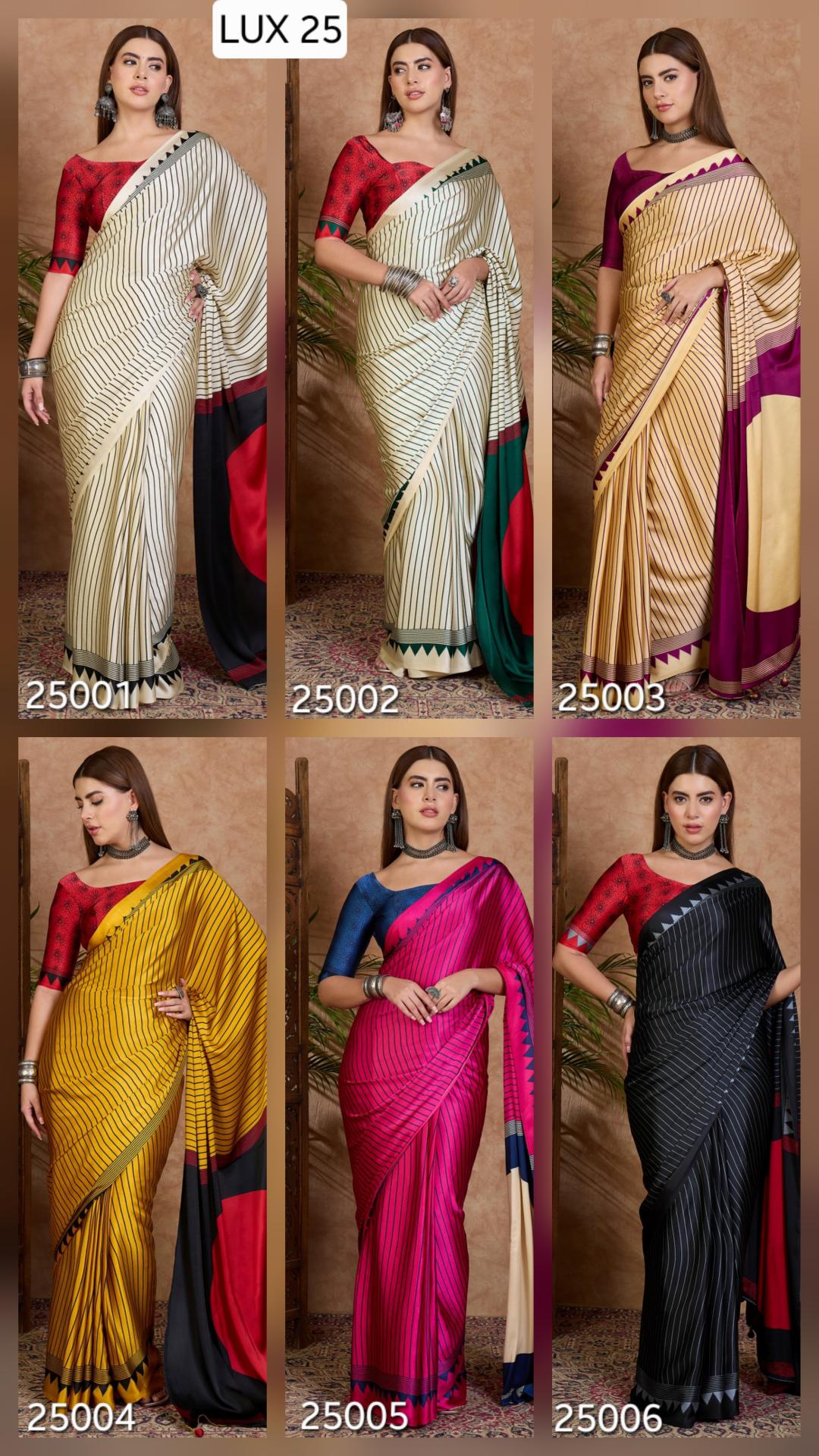 Dazira Brand presents Luxe 25 Sarees Catalogue Fabric Satin