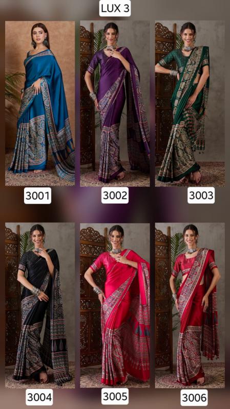 Dazira Brand presents Luxe 3 Sarees Catalogue Fabric Satin