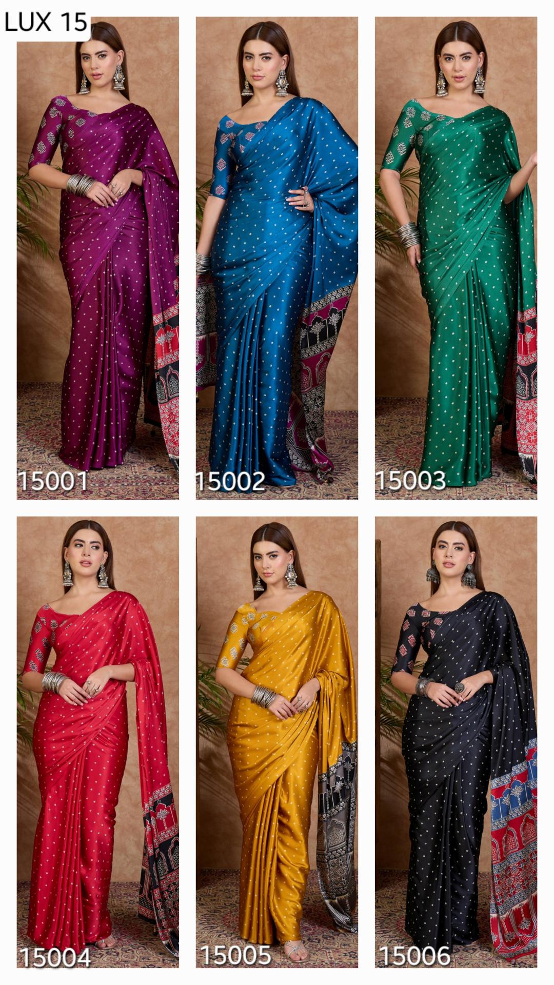 Dazira Brand presents Luxe15 Sarees Catalogue Fabric Satin