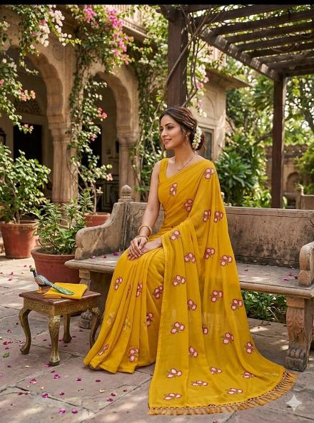 Dazira Georgette with floral embroidery Saree market Pune