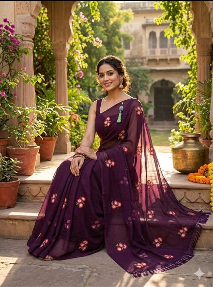 Dazira Georgette with floral embroidery Saree market Pune